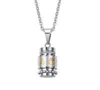 HIJONES Hombre Budista de acero inoxidable Om Mani Padme Hum Rueda de oración Mantra Botella Collar de plata O Cadena pequeña