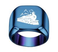 HIJONES Hombre Cuadrado Tren Acero Inoxidable Anillo Personalizado Vintage Banda Joyería Azul Talla 17