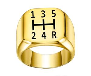 HIJONES Hombre Engranaje de Coche Acero Inoxidable Pulido Anillo Minimalista Personalizado Vintage Banda Joyería Oro Talla 25