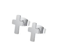 HIJONES Hombre Mujer Acero Inoxidable Delicado Pequeño Plano Chapado en Oro Pendientes de Botón Cruzado Piercing Atrás Plata