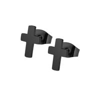HIJONES Hombre Mujer Acero Inoxidable Delicado Pequeño Plano Chapado en Oro Pendientes de Botón Cruzado Piercing Atrás Negro