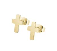 HIJONES Hombre Mujer Acero Inoxidable Delicado Pequeño Plano Chapado en Oro Pendientes de Botón Cruzado Piercing Atrás Oro