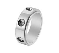 HIJONES Hombre Mujer Giratorio Negro Blanco Bagua Anillo Acero Inoxidable Vintage Personalizado Hip Hop Estilo Chino Anillo Banda Joyería Plata Tamaño 12
