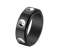 HIJONES Hombre Mujer Giratorio Negro Blanco Bagua Anillo Acero Inoxidable Vintage Personalizado Hip Hop Estilo Chino Anillo Banda Joyería Negro Tamaño 12