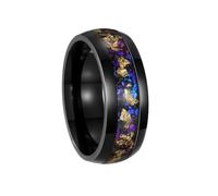 HIJONES Hombres Acero Inoxidable Anillo de Boda de la Pareja de la Hoja de Oro Artificial del Cristal del Rhinestone con Los Bordes Envueltos Negros Azul Talla 25