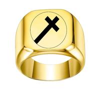 HIJONES Hombres Acero Inoxidable Anillo de Declaración Grueso de 18MM Cross Relief Anxiety Biker Oro Talla 35