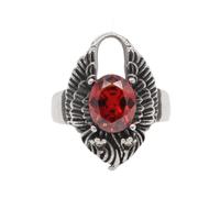 HIJONES Hombres Acero Inoxidable Anillo de Sello con Bloqueo de Ala de Ángel de Gemas Ovaladas Cristal Cz Joyería de dedo de Boda Piedra Roja Plateada Talla 22