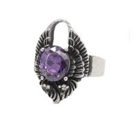 HIJONES Hombres Acero Inoxidable Anillo de Sello con Bloqueo de Ala de Ángel de Gemas Ovaladas Cristal Cz Joyería de dedo de Boda Piedra Púrpura Plateada Talla 27