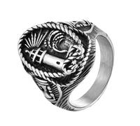 HIJONES Hombres Acero Inoxidable Anillo de Sello de Faro Gótico Cuerda Reloj de Arena Grabado Anillo de Compromiso Banda de Boda Plata Talla 32