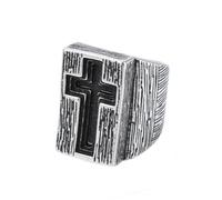 HIJONES Hombres Acero Inoxidable Anillo de Sello de Motociclista Religioso con Cruz Cristiana Hammer Personalidad Crucifijo de Gran Tamaño Banda de Pulgar Dominante Plata antigua Talla 17