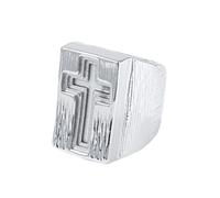 HIJONES Hombres Acero Inoxidable Anillo de Sello de Motociclista Religioso con Cruz Cristiana Hammer Personalidad Crucifijo de Gran Tamaño Banda de Pulgar Dominante Plata Talla 14