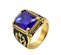 HIJONES Hombres Acero Inoxidable Gótico Multicolor Cristal Piedra Preciosa Tulipán Grabado Grueso Anillo Biker Punk Joyería Dedo Piedra Azul Dorada Talla 29