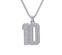 HIJONES Hombres Acero Inoxidable Lleno de Circonita Cúbica Cz Número 7 10 Collar Deportivo Atleta Cadena de Hip Hop Plata 10