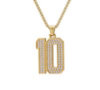 HIJONES Hombres Acero Inoxidable Lleno de Circonita Cúbica Cz Número 7 10 Collar Deportivo Atleta Cadena de Hip Hop Oro 10