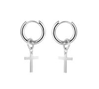 HIJONES Hombres de Acero Inoxidable del Anillo del Círculo Colgante Cruz Encanto Pendientes Huggie Hoop Ear Stud Earrings Plata