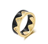 HIJONES Hombres Mujer Acero Inoxidable 2 Piezas Pareja Zirconio Ola Anillo de Matrimonio Engranaje Pulido Promesa Joya Regalo Oro Negro Talla 12