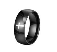 HIJONES Hombres Mujer Acero Inoxidable Anillo de Banda de Boda Liso con Cruz Cristiana Pulida Y Cúpula 8MM Negro Talla 19