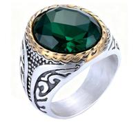 HIJONES Hombres Mujer Acero Inoxidable Anillo Grabado con Piedra Preciosa Ojo de Tigre Y Turquesa Anillo de Promesa Piedra Verde Dorada Talla 17