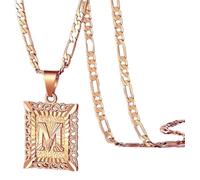 HIJONES Hombres Mujer Acero Inoxidable Collar con Colgante Grabado del Alfabeto Hip Hop Cuadrado A-Z 26 Encantos de Letras con Cadenas de Eslabones Nk Oro Rosa M