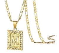 HIJONES Hombres Mujer Acero Inoxidable Collar con Colgante Grabado del Alfabeto Hip Hop Cuadrado A-Z 26 Encantos de Letras con Cadenas de Eslabones Nk Oro M