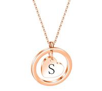 HIJONES Hombres Mujer Acero Inoxidable Collar de Anillo Hueco de Corazón Diminuto 26 Inicial Letra Colgante Joyería de Cumpleaños Oro Rosado S