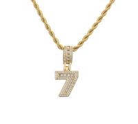 HIJONES Hombres Mujer Acero Inoxidable Collar de Moda con Pendiente de Número Ángel Afortunado 0-9 y Zircón Oro 7