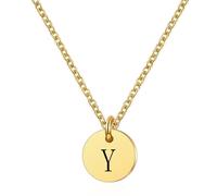 HIJONES Hombres Mujer Acero Inoxidable Collar de Moneda Diminuto 26 Letra Capital Colgante Collares de Hombro Hip Hop Oro Y