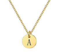 HIJONES Hombres Mujer Acero Inoxidable Collar de Moneda Diminuto 26 Letra Capital Colgante Collares de Hombro Hip Hop Oro A