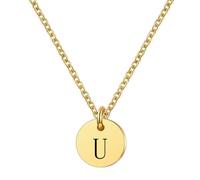 HIJONES Hombres Mujer Acero Inoxidable Collar de Moneda Diminuto 26 Letra Capital Colgante Collares de Hombro Hip Hop Oro U