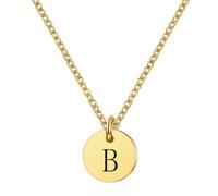 HIJONES Hombres Mujer Acero Inoxidable Collar de Moneda Diminuto 26 Letra Capital Colgante Collares de Hombro Hip Hop Oro B