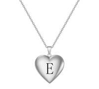 HIJONES Hombres Mujer Acero Inoxidable Collar Locket de Corazón Abierto Inicial Foto que Sostiene Imágenes Colgante Regalos de Cumpleaños Plata E