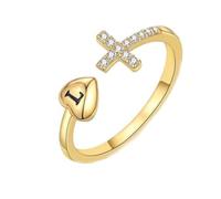 HIJONES Mujer Acero Inoxidable 26 Inicial Amor Corazón Cruz Zirconia Anillo de Eternidad Ajustable L