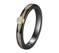 HIJONES Mujer Acero Inoxidable 4MM Redondo Cerámica Zironia Insigne Placa Dorada Anillo de Matrimonio Promesa Cumpleaños JoyaOro Negro Talla 22