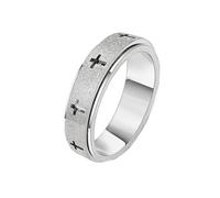 HIJONES Mujer Acero Inoxidable Anillo Cristiano de Cruz Arenada Giratorio Relieve Anillo de Promesa Plata Talla 19