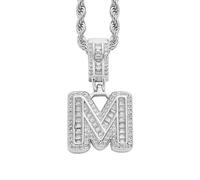HIJONES Mujer Acero Inoxidable Collar con Colgante de Nombre de Letra A-Z con Inicial de Circonita Ice Out Joyería de Encanto de Hip Hop Cz con Cadenas Retorcidas Plata M