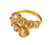 HIJONES Mujer Acero Inoxidable Cristal Corazón Amor Zirconia Anillo Sello Abierto Joyería de Boda Piedra Champán Oro Talla 14