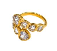 HIJONES Mujer Acero Inoxidable Cristal Corazón Amor Zirconia Anillo Sello Abierto Joyería de Boda Piedra Blanca Oro Talla 22