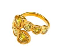 HIJONES Mujer Acero Inoxidable Cristal Corazón Amor Zirconia Anillo Sello Abierto Joyería de Boda Piedra Amarilla Oro Talla 19