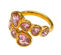 HIJONES Mujer Acero Inoxidable Cristal Corazón Amor Zirconia Anillo Sello Abierto Joyería de Boda Piedra Rosa Oro Talla 12