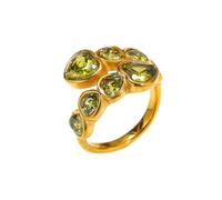 HIJONES Mujer Acero Inoxidable Cristal Corazón Amor Zirconia Anillo Sello Abierto Joyería de Boda Piedra Verde Oliva Oro Talla 22