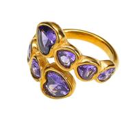HIJONES Mujer Acero Inoxidable Cristal Corazón Amor Zirconia Anillo Sello Abierto Joyería de Boda Piedra Morada Oro Talla 22