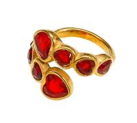 HIJONES Mujer Acero Inoxidable Cristal Corazón Amor Zirconia Anillo Sello Abierto Joyería de Boda Piedra Roja Oro Talla 17
