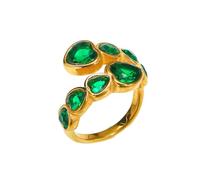 HIJONES Mujer Acero Inoxidable Cristal Corazón Amor Zirconia Anillo Sello Abierto Joyería de Boda Piedra Verde Oro Talla 19
