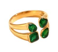 HIJONES Mujer Acero Inoxidable Doble Anillo de Corazón de Amor Zirconio Abierto Promesa de Propuesta Verde Talla 12