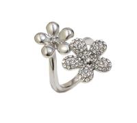 HIJONES Mujer Acero Inoxidable Pequeño Anillo de Sello Floral de Circonita Grabado Botánico Delicado Joyería Regalos Plateado Talla 17
