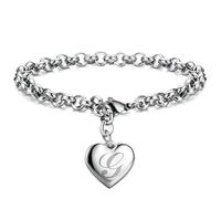 HIJONES Mujer Acero Inoxidable Pulsera Dije Inicial Grabada Gota 26 Letras Pulsera Corazón Inicial Regalos de Cumpleaños Plata G