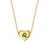 HIJONES Mujer Corazón 12 Constelación Colgante Collar Acero Inoxidable Colgante Signo del Zodiaco de Nacimiento Joyería Cadena Oro Leo
