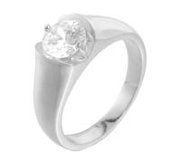 HIJONES Mujer Hombre Cubic Zirconia Anillo Acero Inoxidable Piedra Preciosa Joya de Boda Personalizada Plata Blanco Talla 22