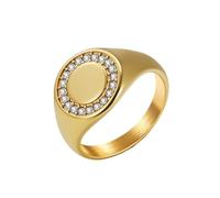 HIJONES Mujer Hombre Cubic Zirconia Redonda Acero Inoxidable Anillo Joyería Oro Talla 22