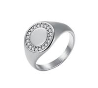 HIJONES Mujer Hombre Cubic Zirconia Redonda Acero Inoxidable Anillo Joyería Plata Talla 22